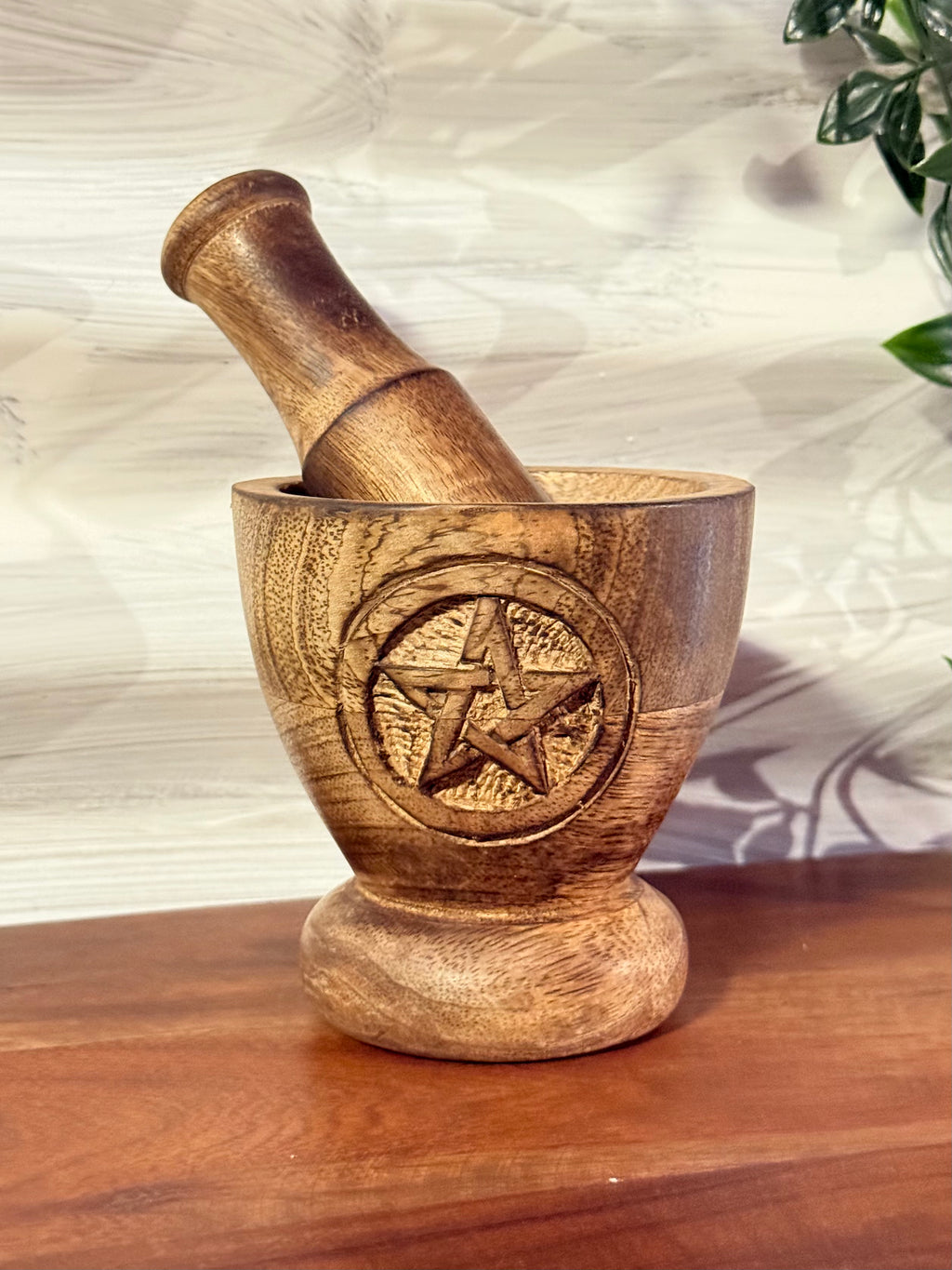 Mortero de Madera con Pentáculo / Wooden Pentacle Mortar & Pestle