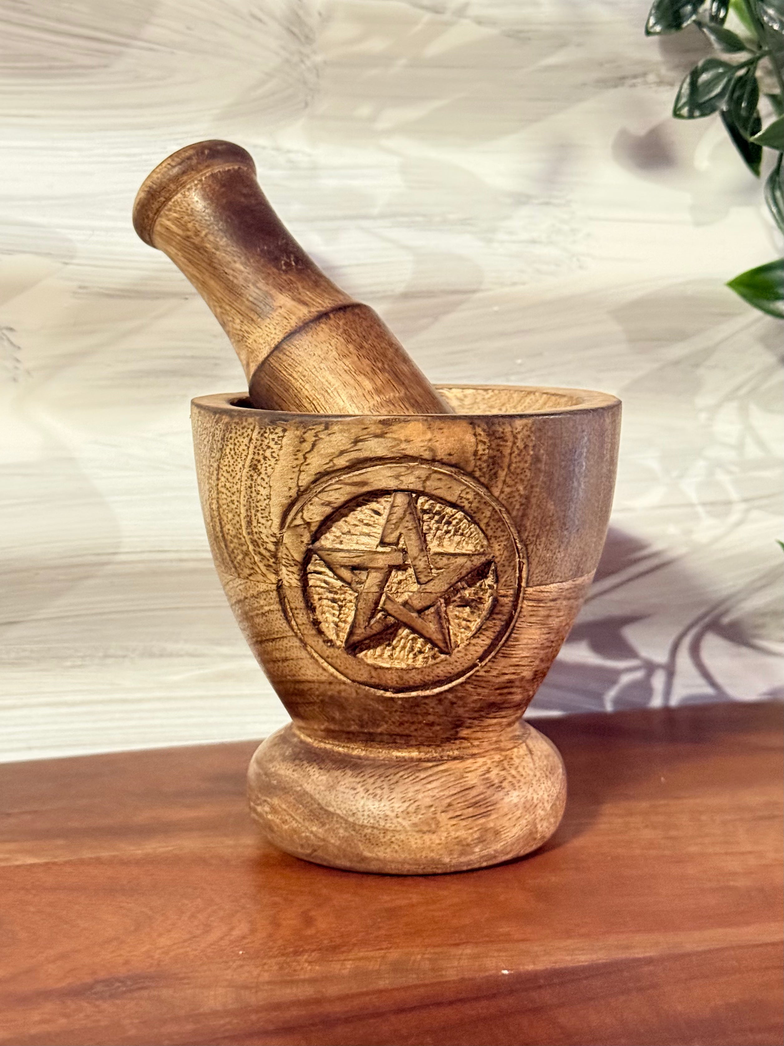 Mortero de Madera con Pentáculo / Wooden Pentacle Mortar & Pestle