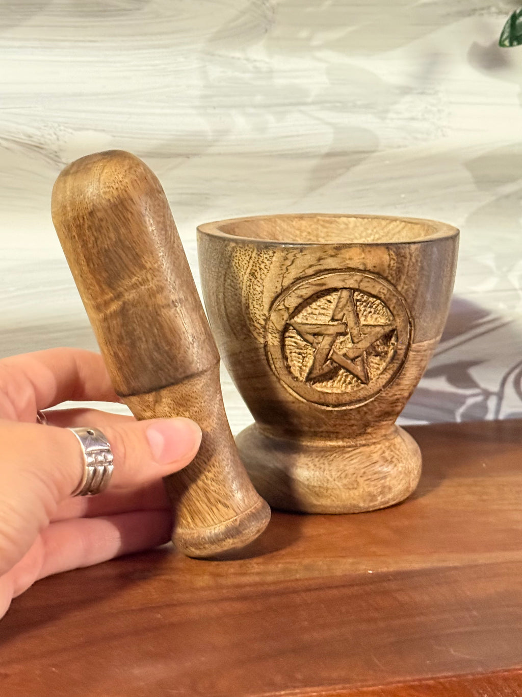 Mortero de Madera con Pentáculo / Wooden Pentacle Mortar & Pestle