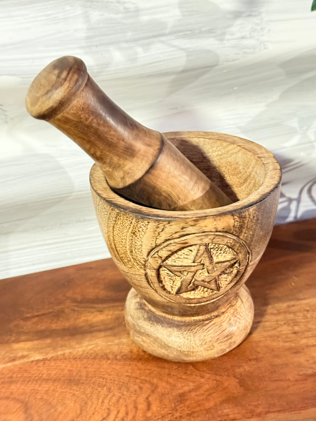 Mortero de Madera con Pentáculo / Wooden Pentacle Mortar & Pestle