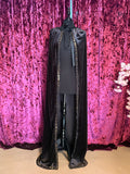 Capa de Terciopelo Negro con Lunas y Estrellas / Black Velvet Moon & Stars Cloak/coven wear