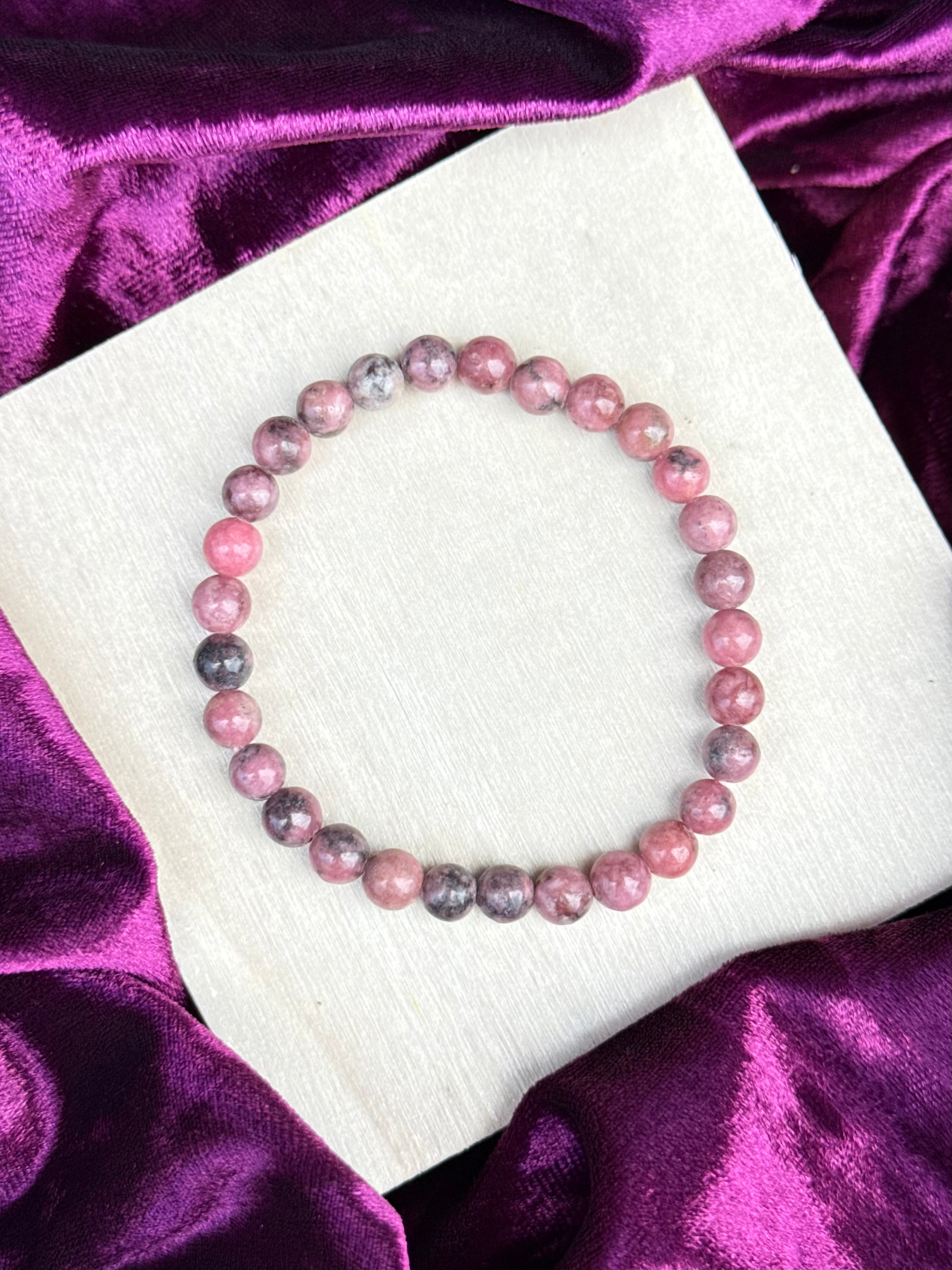 Natural Rhodonite Bracelet 6mm / Pulsera de Rodonita 6mm