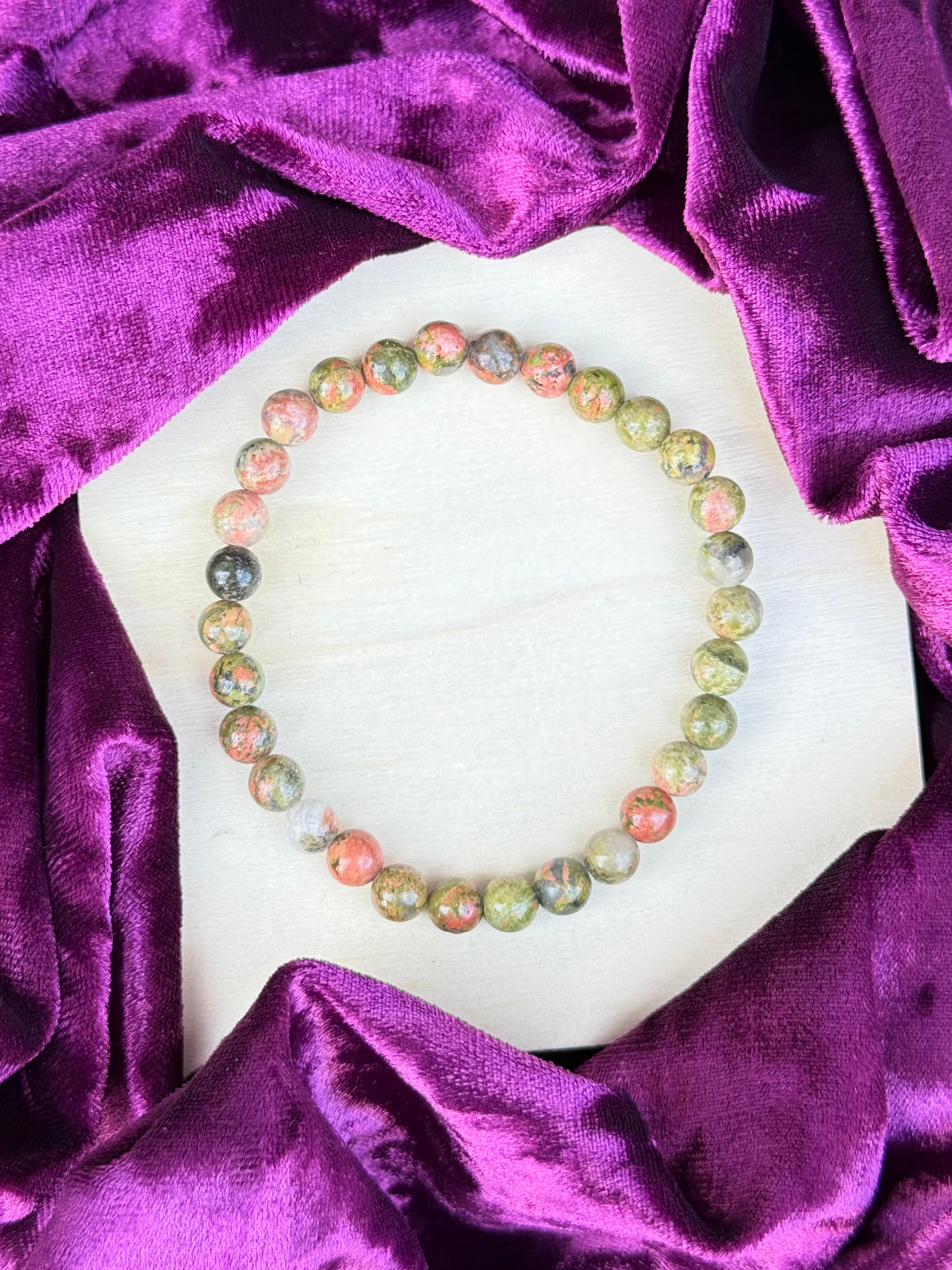 Natural Unakite Bracelet 6mm / Pulsera de Unakita 6mm