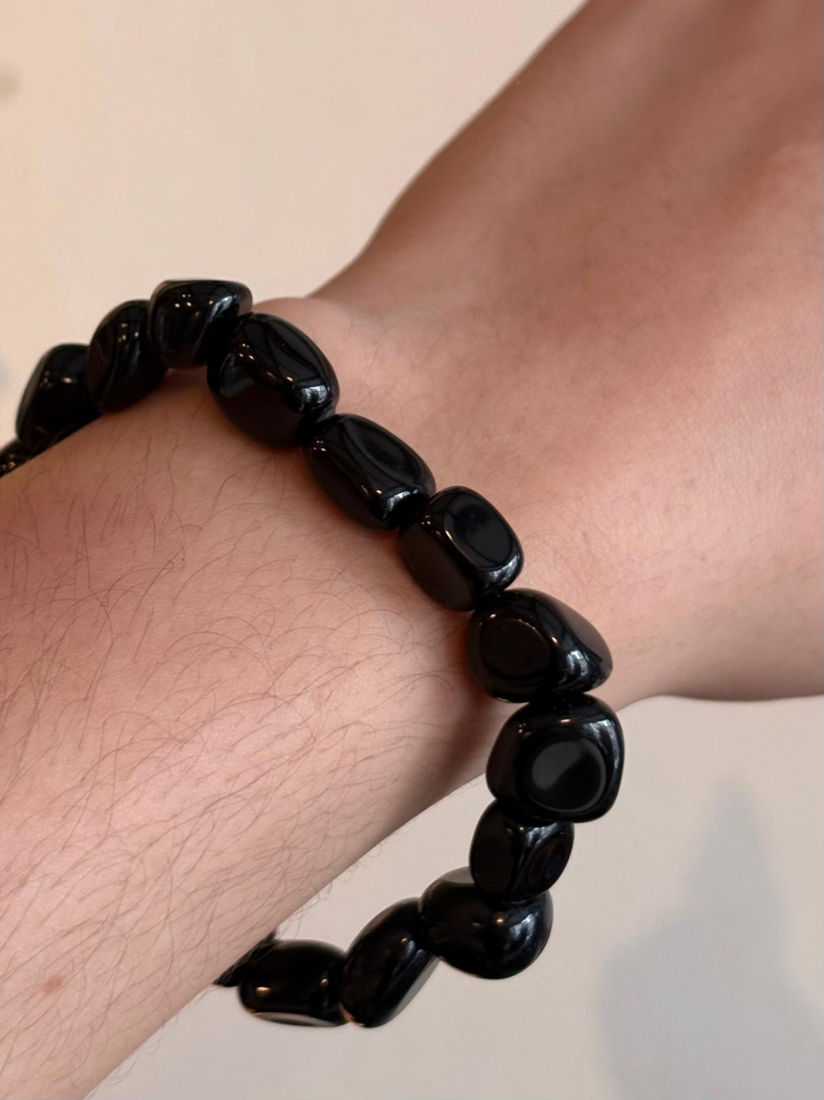 Brazalete-pulsera obsidiana-obsidian tumble bead