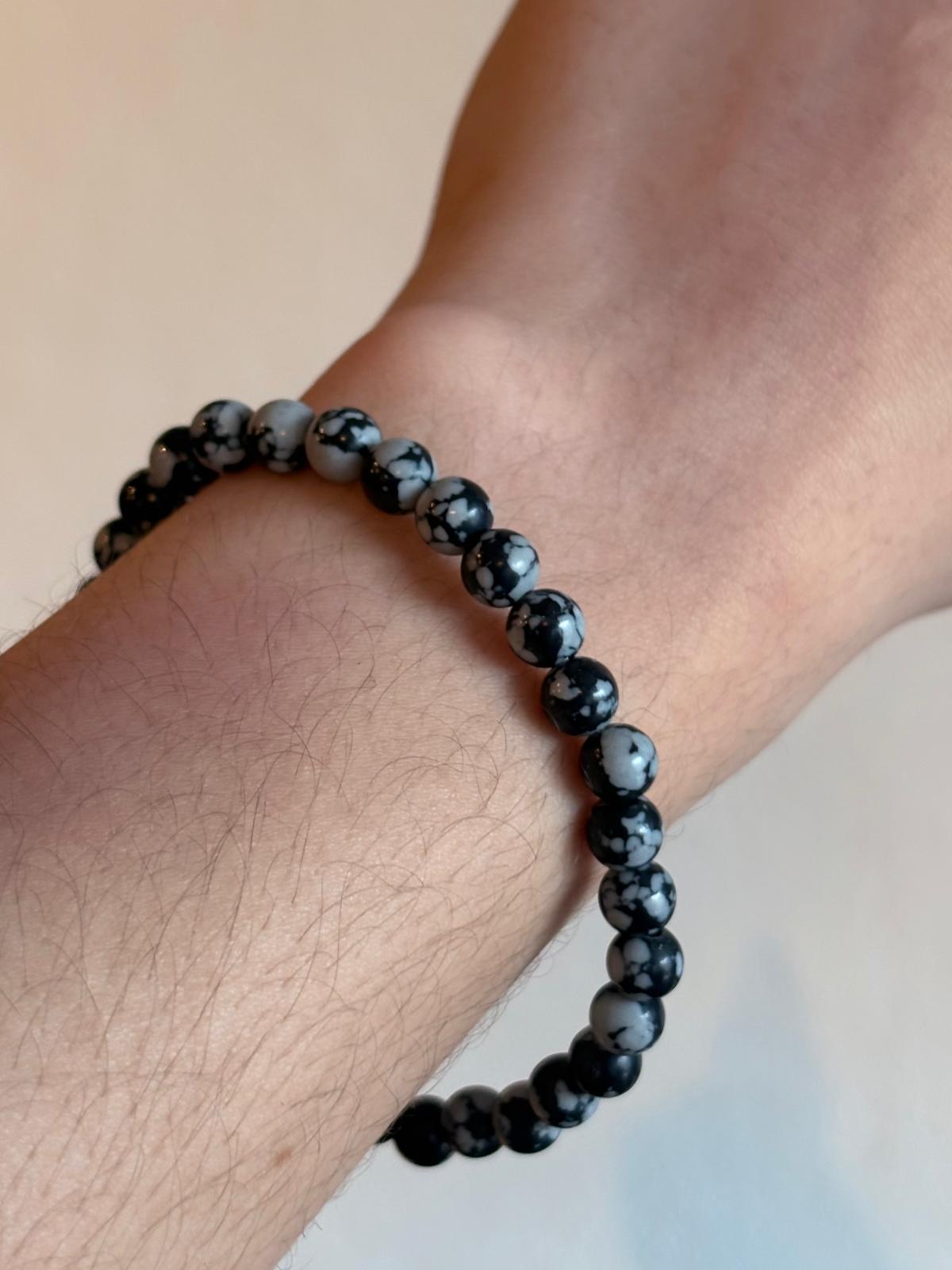 Brazalete-pulcera obsidiana nevada/Snowflake obsidian 6mm